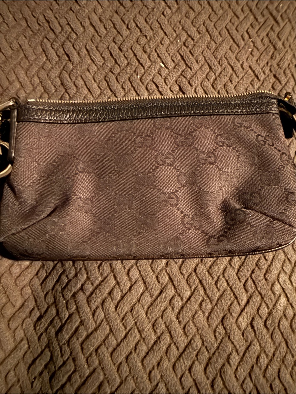 Gucci Black  GG Monogram Wristlet Pouch